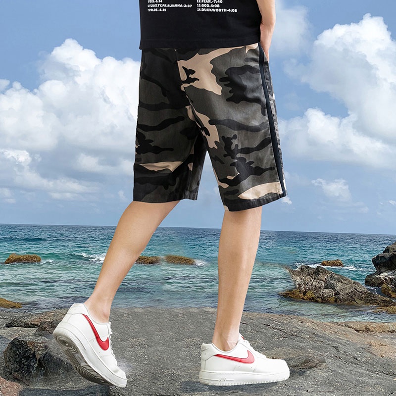 Quần Short Cotton Dáng Rộng Họa Tiết Rằn Ri Thời Trang Mùa Hè Mới Cho Nam M-5XL