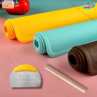 Tấm lót nhồi bột silicon tặng kèm cắt bột+ cây cán gỗ  60x40cm HOMETECH