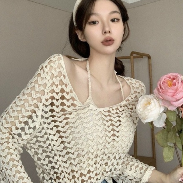 Set áo lưới kèm bra móc len đi biển thời trang du lịch HATI