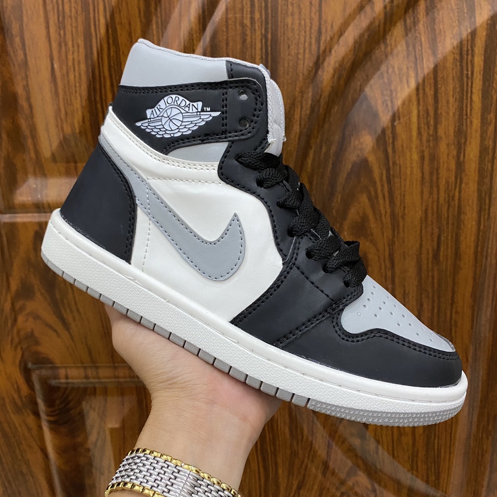 Giày jordan cổ cao đen vệt xám nam nữ, giày thể thao sneaker JD 1 full box