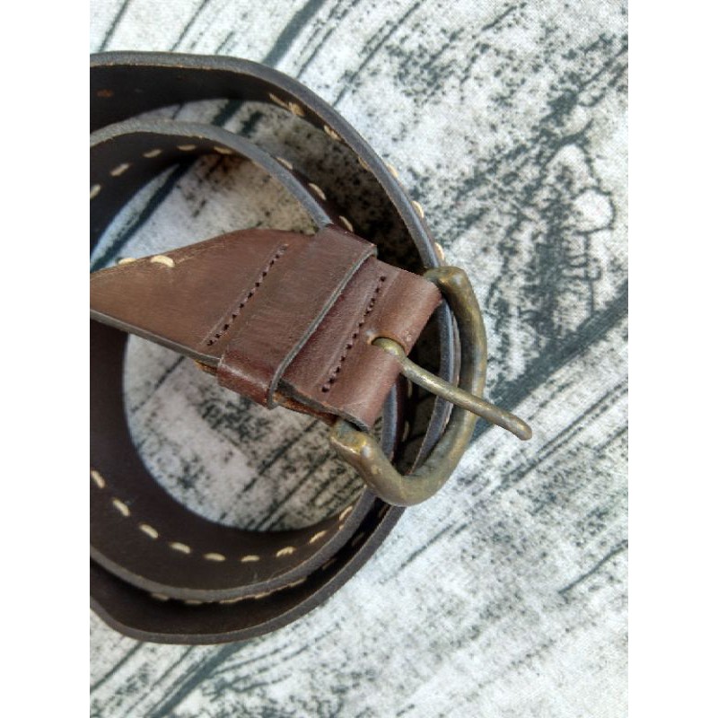 Thắt lưng unisex da màu nâu khóa đồng