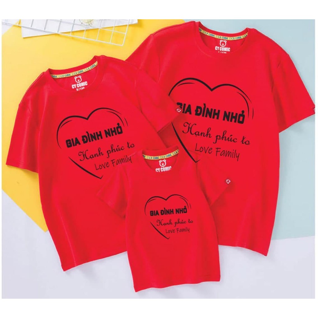 Áo đồng phục gia đình cổ tròn in hình Gia Đình Nhỏ Hạnh Phúc To áo Màu Trắng vải Cotton thoáng mát đủ size .