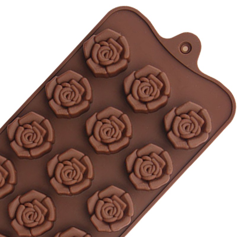Khuôn Silicone 15 Ngăn Tạo Hình Hoa Hồng Trang Trí Bánh