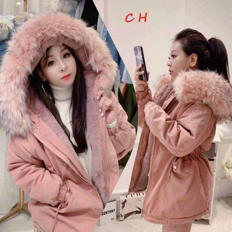 Áo khoác kaki lót lông nữ rút eo lót lông hàng đổ shop màu đen đẹp | BigBuy360 - bigbuy360.vn