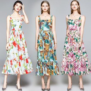Đầm maxi hai dây in họa tiết hoa trang nhã dành cho nữ