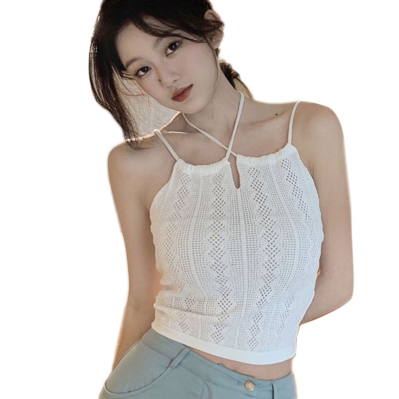 Áo Croptop Dệt Kim Hai Dây Cổ Yếm Thời Trang Quyến Rũ Cho Nữ
