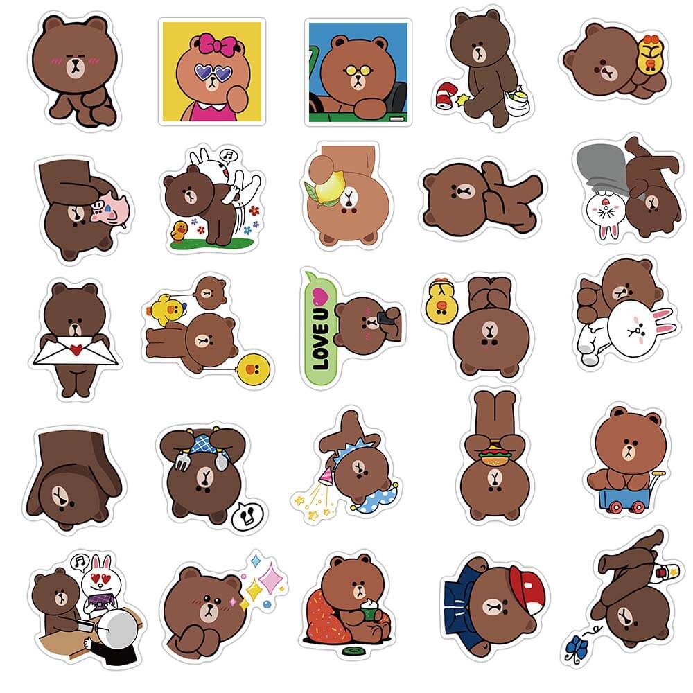 Set 50 Miếng Dán Họa Tiết Hoạt Hình Line Friends Chống Thấm Nước Trang Trí Va Li / Xe Đạp / Xe Moto / Xe Hơi