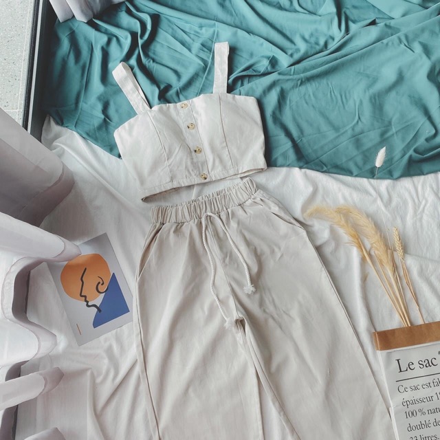 SET 2S CROP + QUẦN BAGGY LƯNG THUN