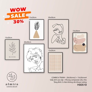 👄👄 sale sập sàn 👄👄 bộ 6 tranh treo tường chất lừ của almira decor - tặng đinh treo 3 chân
