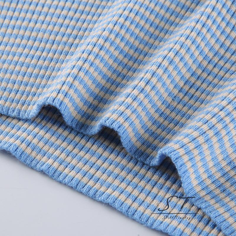 Áo Dệt Kim Không Tay Cổ Yếm In Họa Tiết Kẻ Sọc Một Kích Thước Cho Nữ