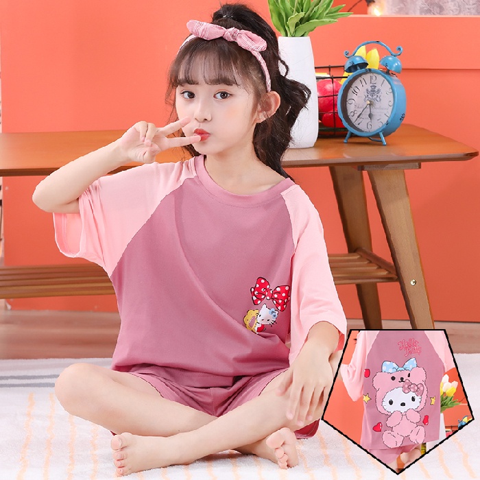 Bộ Đồ Ngủ Tay Ngắn Chất Cotton In Họa Tiết Dễ Thương Thời Trang Cho Bé Trai / Gái