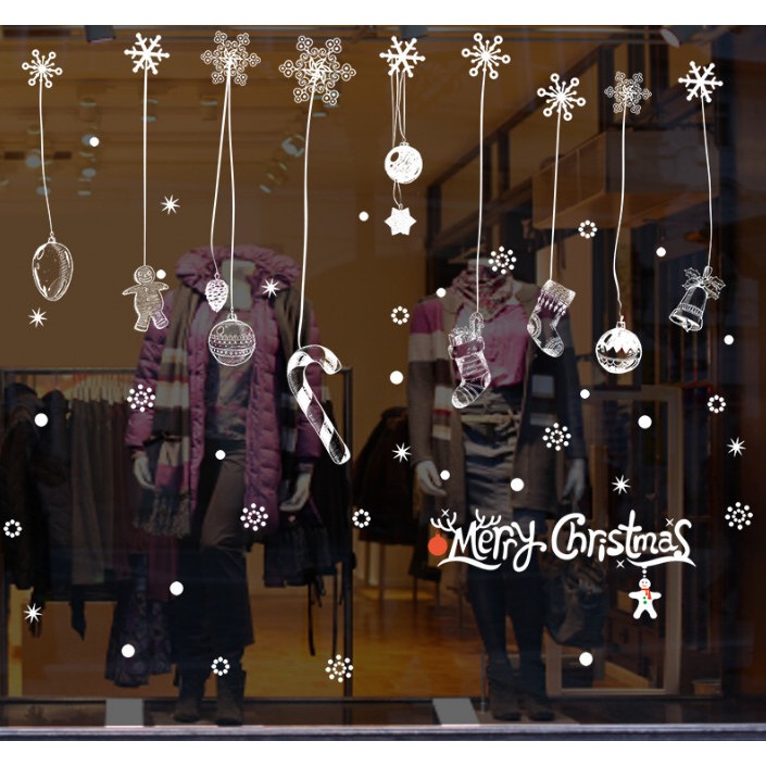 Decal trang trí noel rèm phụ kiện nhiều món mừng giáng sinh