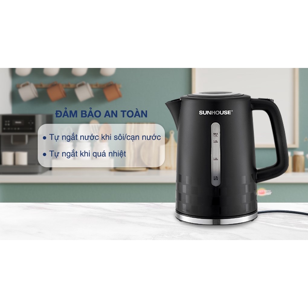 Ấm siêu tốc, bình siêu tốc nhựa cao cấp 1.7L SUNHOUSE SHD1306, bảo hành toàn quốc 12 tháng