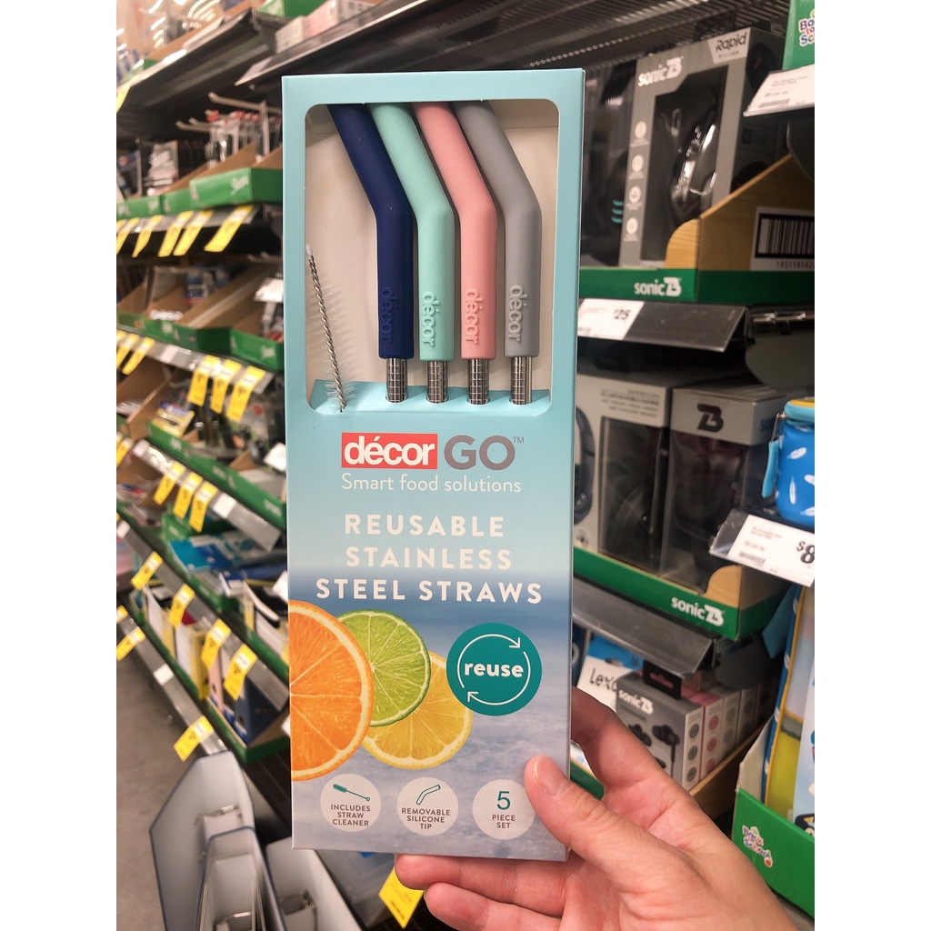 Ống Hút Tái Sử Dụng Set 4 Cái Kèm Cọ Rửa Decor Go Reusable Stainless Steel Straws