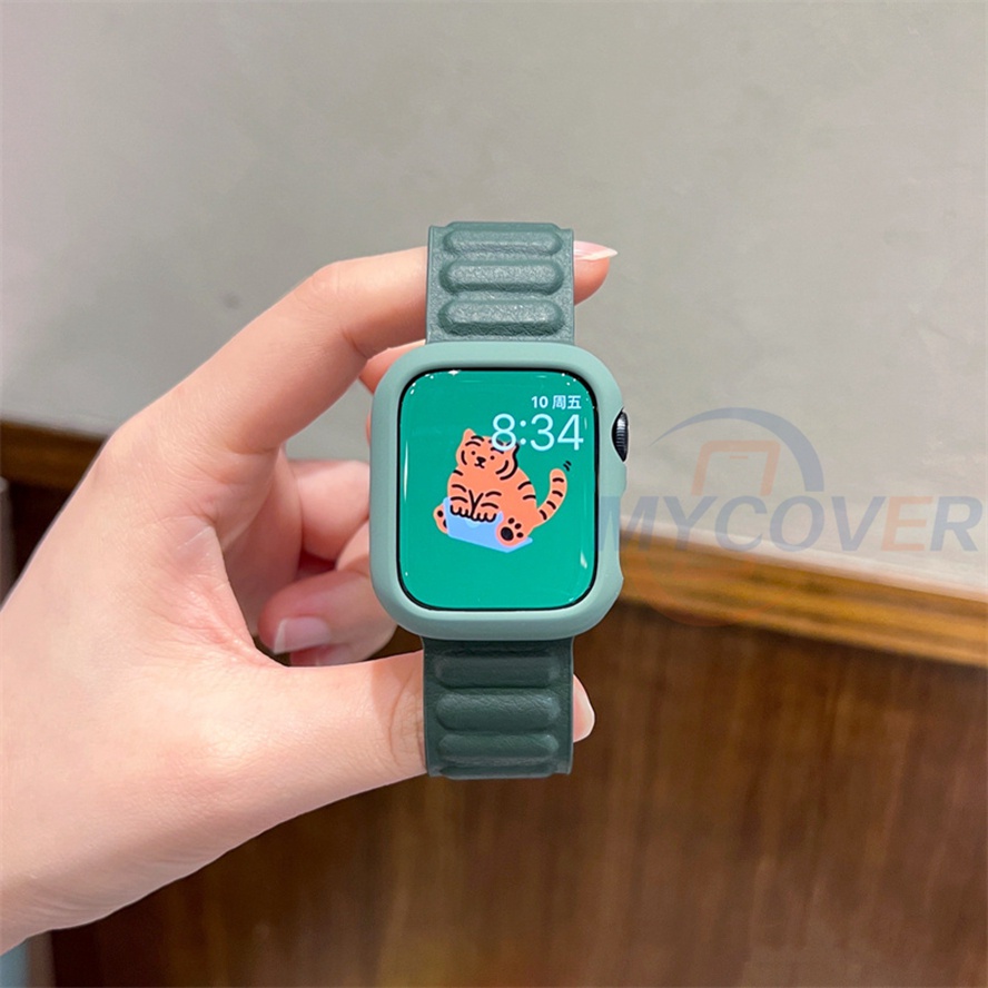 Ốp Bảo Vệ 2 Trong 1 Bằng Da Màu Kẹo Cho Đồng Hồ Thông Minh Series 7 6 SE 5 4 3 2 1 45mm 41mm 40mm 44mm 42mm 38mm