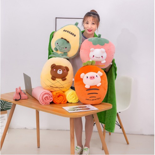 Qùa tặng Bộ chăn và gối mền trái cây, động vật văn phòng hoạt hình dễ thương