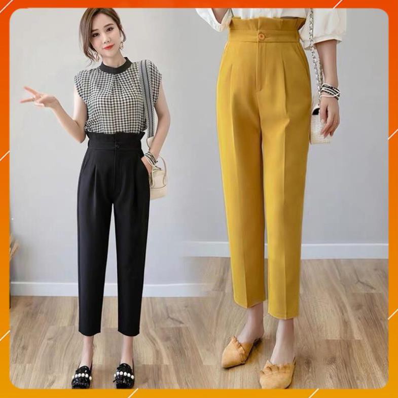 Quần baggy nữ cạp cao xếp ly sang chảnh - Quần baggy cạp bèo vải tuyết mưa Hàn mát lạnh - siêu tôn dáng