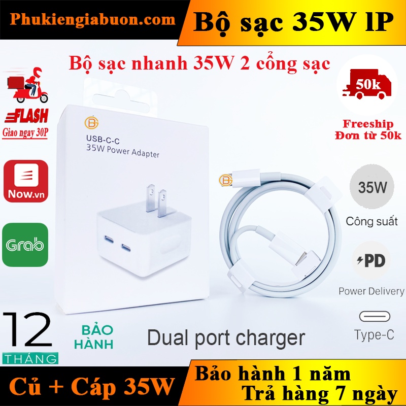 Bộ Củ Cáp Sạc Nhanh PD 35W 2 cổng sạc