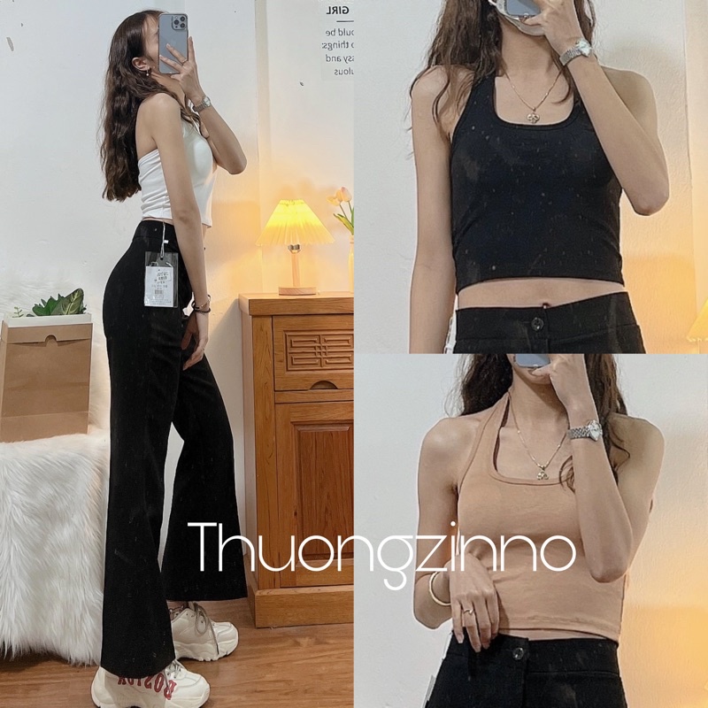 [Ảnh thật/Video]Áo croptop dây cổ yếm thể thao Áo Croptop hai dây hở lưng sang chảnh