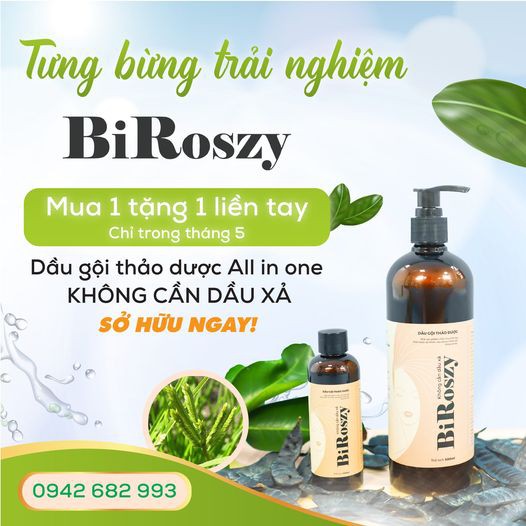 Mua 1 tặng 1 - Dầu gội thảo dược ko cần xả BiRoszy - Quà tặng tháng 5