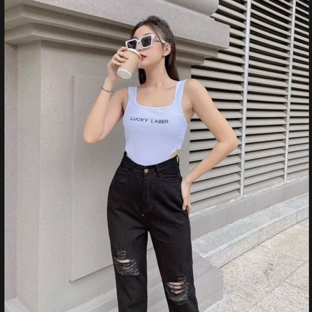 Quần baggy jean  nữ vải jean cooton mềm không dãn rách tua to 2 bên đùi mẫu mới hot thuydieushop96 ps1