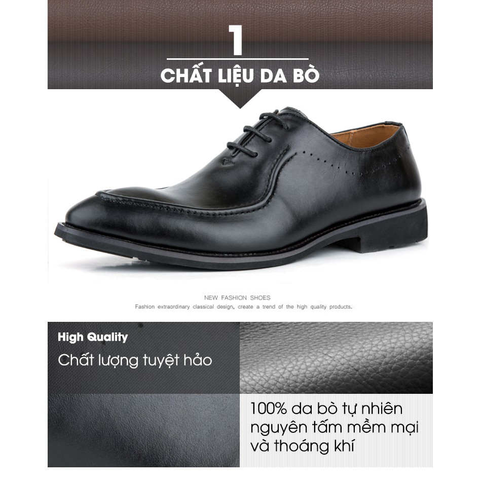 Giày Tây Nam Da bò Cao Cấp Giày Công sở Cổ điển Cao Cấp Doanh nhân Kinh doanh Phong cách Ý B-12 màu đen