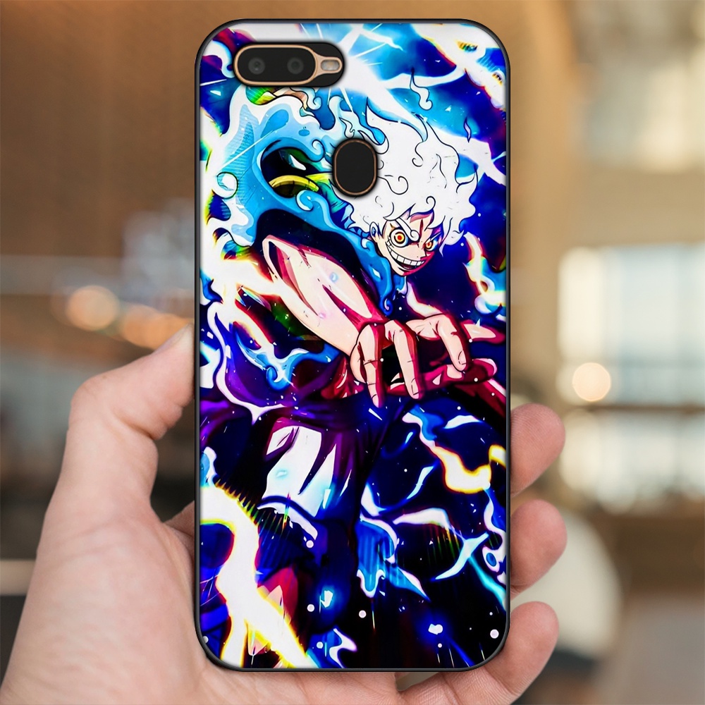 Ốp lưng Oppo A5S, A7, A12, F9 viền đen in hình Luffy One Piece