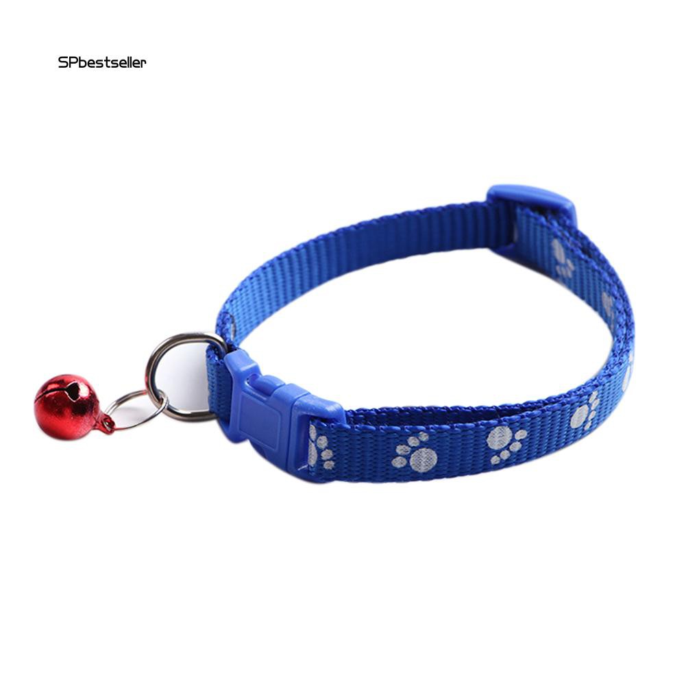 SPBS❤Fashion Dog Puppy Cat Kitten Buckle Paw Print Adjustable Pet Collar with Bell