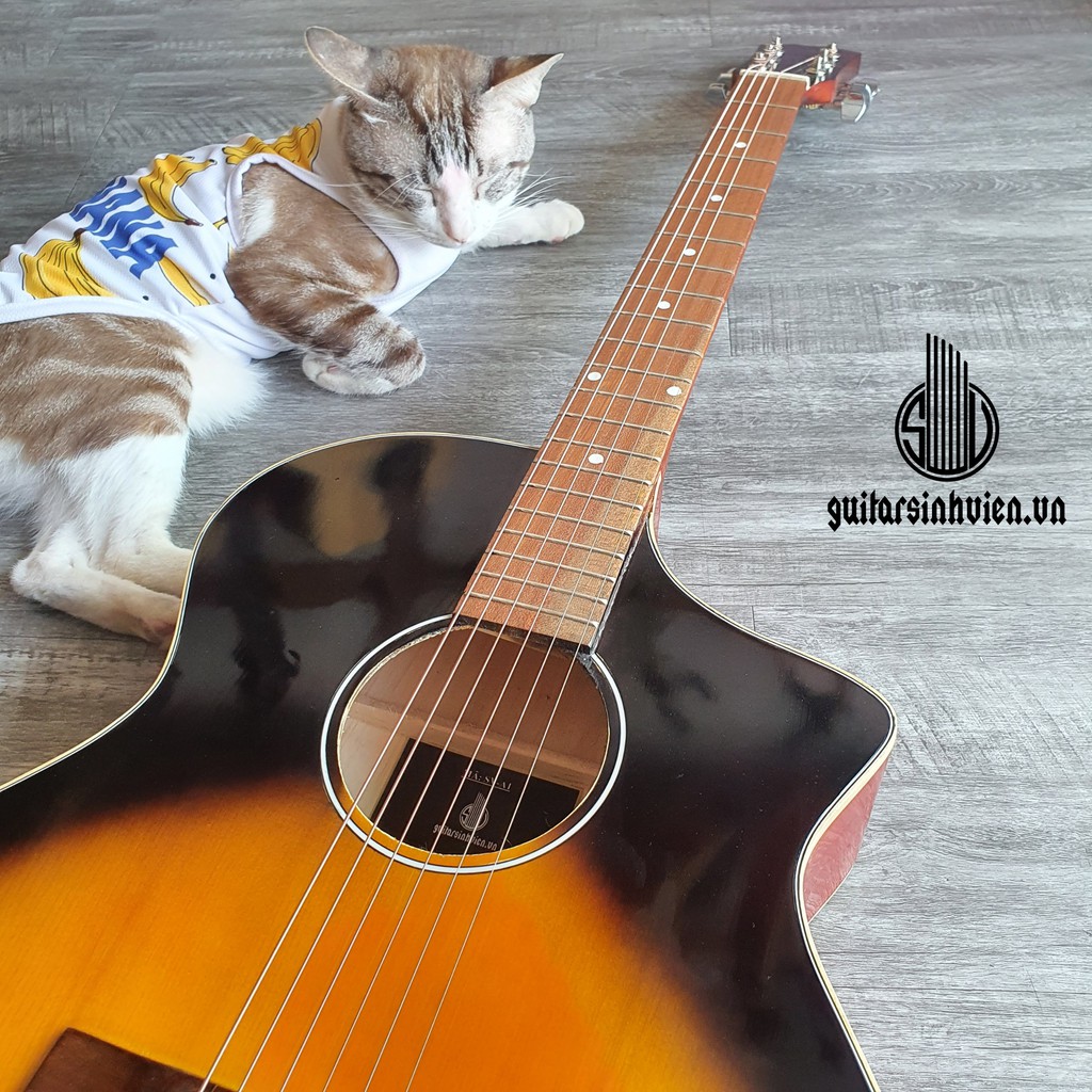 Đàn guitar acoustic có ty chống cong SV-A1 màu cam đen - Tặng 7 phụ kiện - Bảo hành 1 năm - Chuyên cho người mới tập