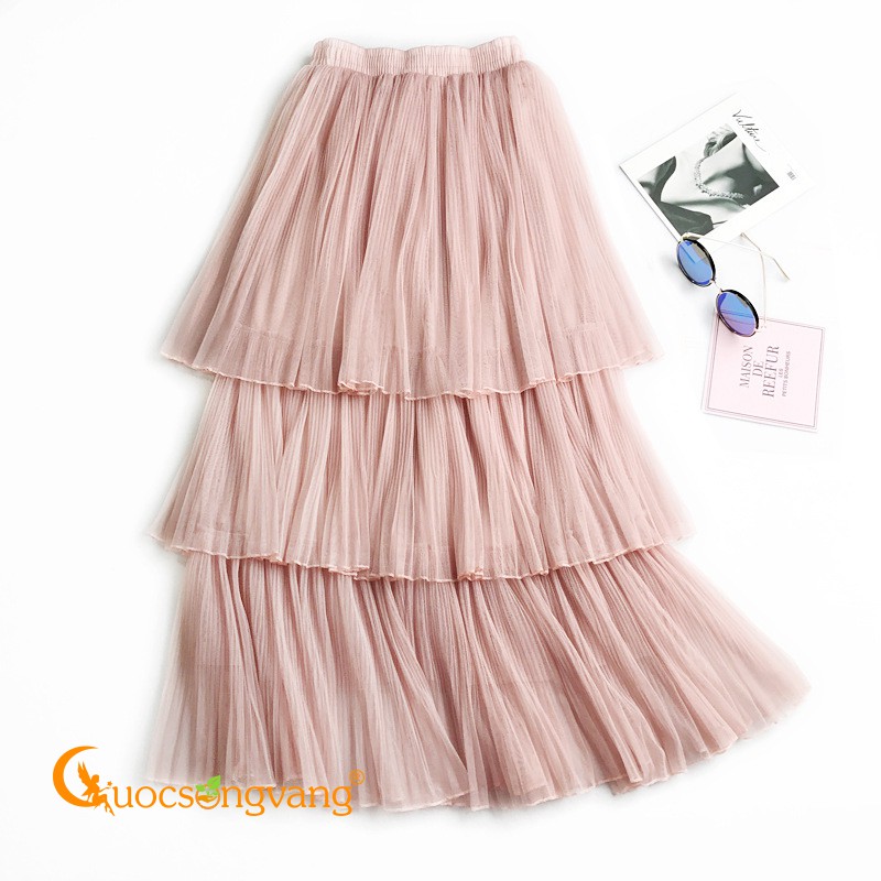 Chân váy xếp ba lớp chân váy kiểu midi eo thun GLV112 Cuocsongvang