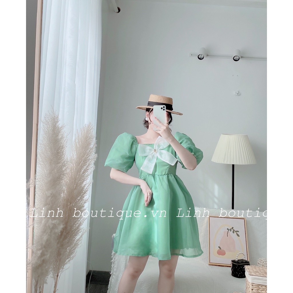 Váy nữ Vic's cổ vuông thiết kế tay phồng dáng dài, Đầm thời trang công sở cao cấp dự tiệc sang trọng V105