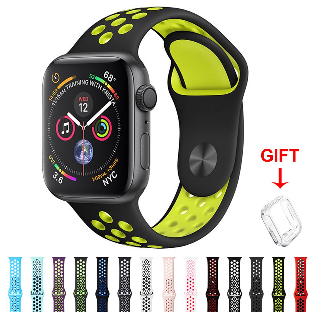 Dây Đeo Silicone Mềm Thoáng Khí Cho Đồng Hồ Thông Minh Apple Watch Series 6 / 5 / 4 / 3 / 2 / 1 / Se Kích Thước 38mm 40mm 42mm 44mm