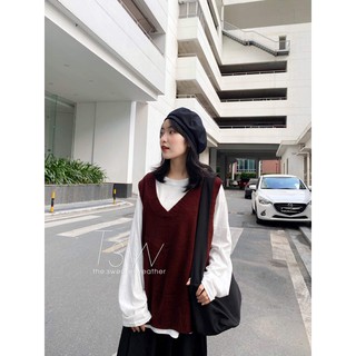 Áo gile len trơn form rộng