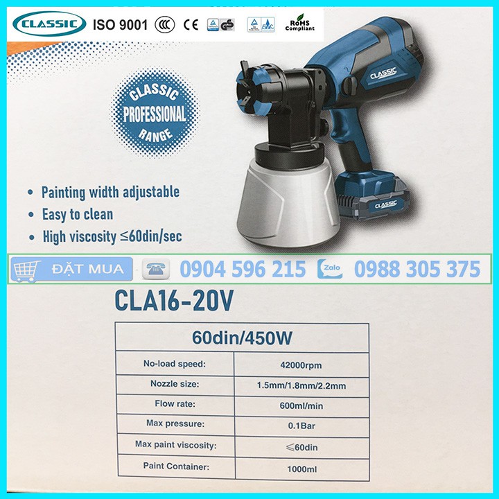Máy Phun Sơn Pin CLASSIC CLA16-20V - Hàng Chính Hãng CLASSIC