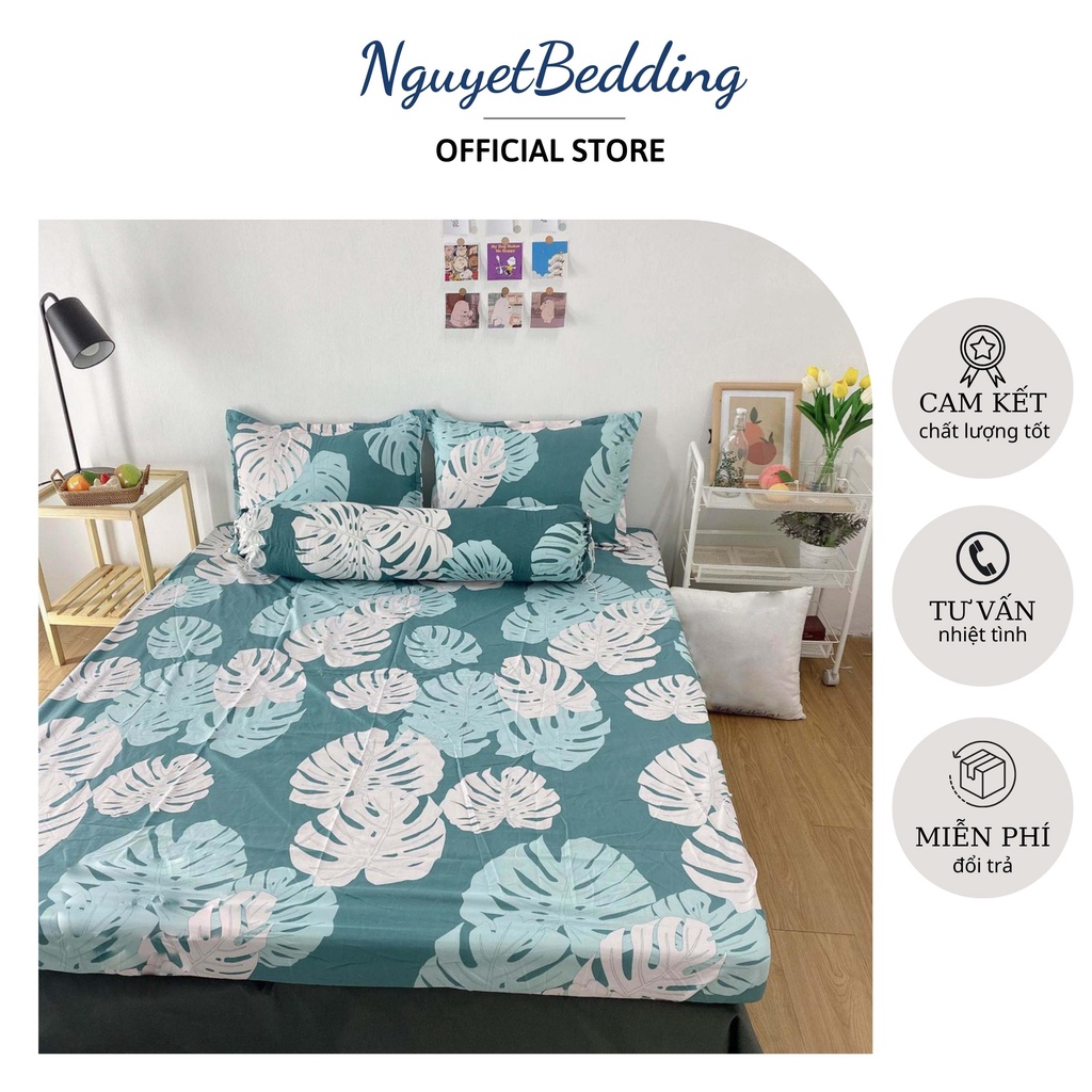 Bộ Ga Gối 4 món - Drap giường cao cấp - 1 Ga + 2 vỏ gối nằm + 1 vỏ gối ôm - M2/M6/M8/2M2 - Ga gối NguyetBedding