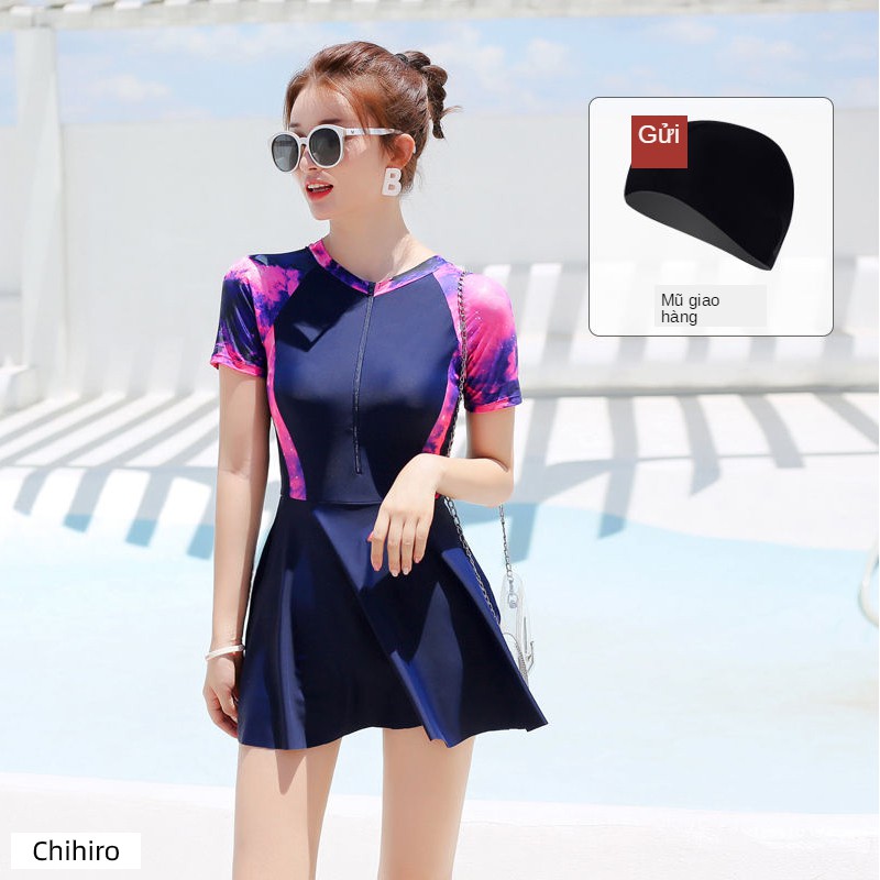 Korean Womens Sexy Sports Zipper Short Sleeve One-piece Swimwear | BigBuy360 - bigbuy360.vn