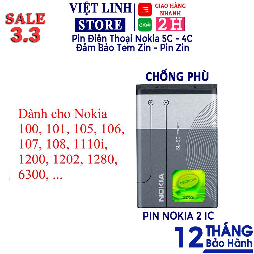 Pin nokia 5c, pin 4c nokia zin, hàng 2 ic chống phù, bảo hành 12 tháng - Việt Linh Store