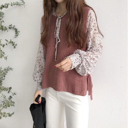 Áo len gile thắt nơ hai bên