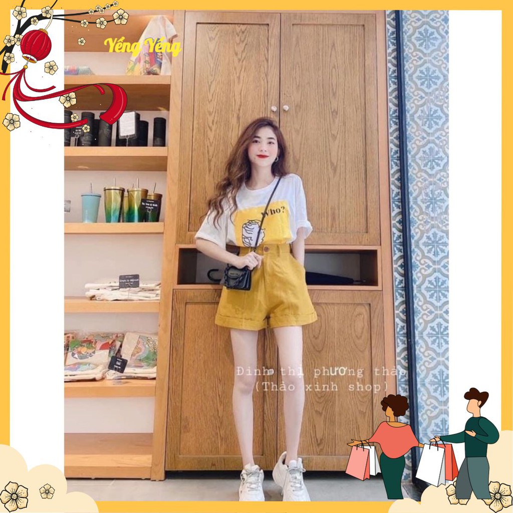 SNU223 - SET NỮ ÁO TRẮNG WHO MIX QUẦN SOOC VÀNG