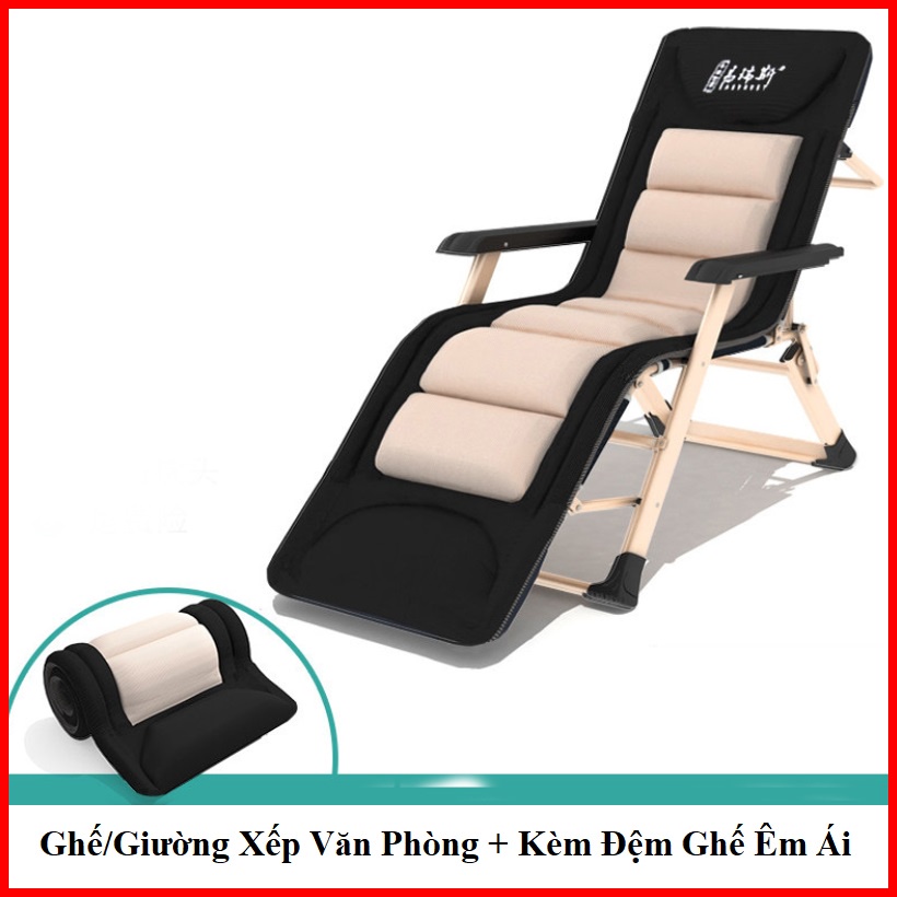 Ghế xếp thư giãn IRIS khung thép có thể ngả thành giường 180x60x30cm kèm đệm 3D cao cấp - Giường ghế gấp đa năng