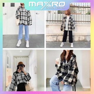 Áo sơ mi kẻ caro tay bồng  form rộng