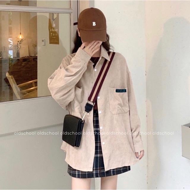 Áo Sơ Mi Nhung Tăm Ulzzang - Áo Khoác Form Rộng Unisex Freesize Potazi SM01