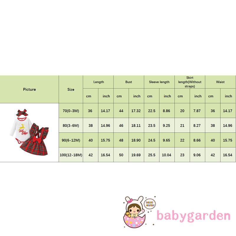 Set Đồ 3 Món Gồm Áo Liền Quần Tay Dài In Chữ Tuần Lộc Giáng Sinh + Váy Hai Dây Cổ Tròn + Băng Cài Đầu Cho Bé Gái 0-18 Tháng Tuổi