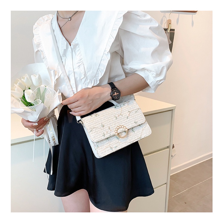 Túi cói đeo vai JASMIN NOIR có khóa thời trang sành điệu cho nữ