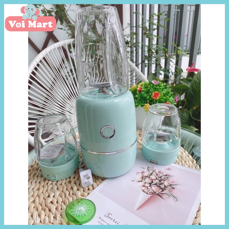 🍑NÂNG CẤP 6 LƯỠI🍑 Máy Xay Đa Năng 3 Cối Thủy Tinh Xay Đồ Ăn Dặm Cho Bé Và Gia Đình Siêu Tiện Lợi