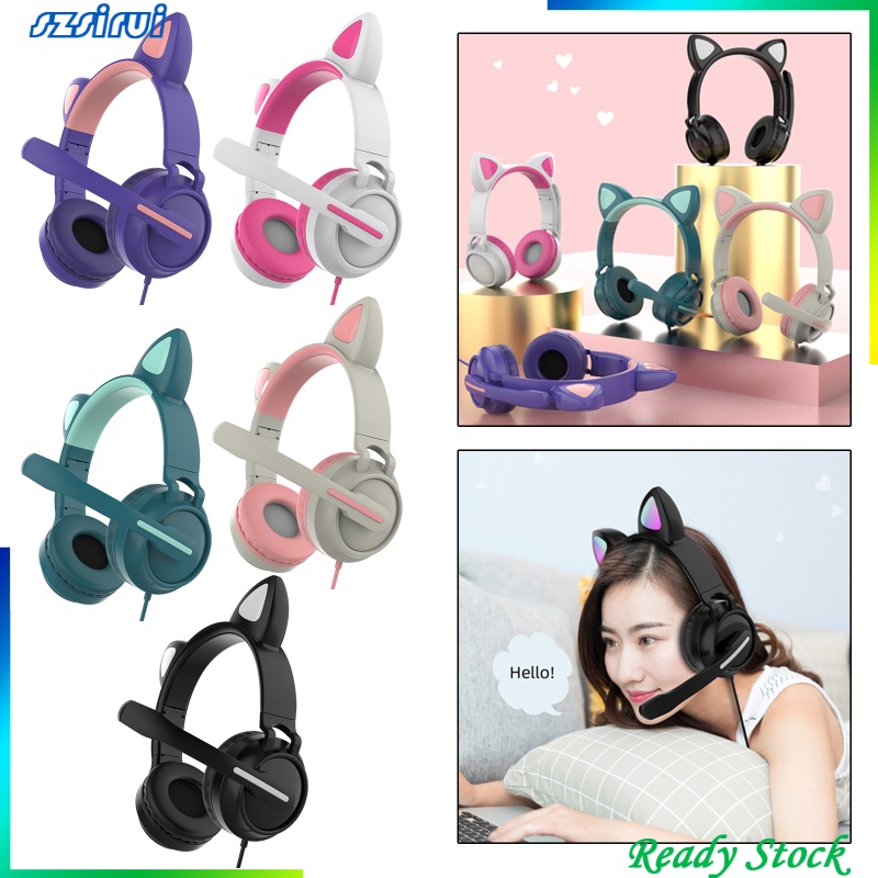 (Hàng Có Sẵn) Tai Nghe Hình Tai Mèo Có Đèn Led Dễ Thương