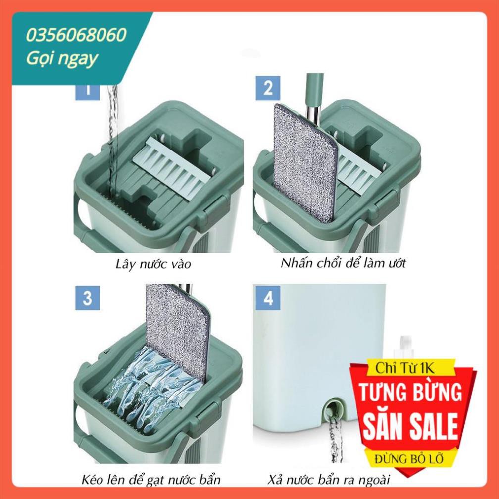 ⚡SIÊU PHẨM HÈ⚡Cây lau nhà tự vắt 2 trong 1, xoay 360 độ kèm thùng 2 bông lau hàng cao cấp