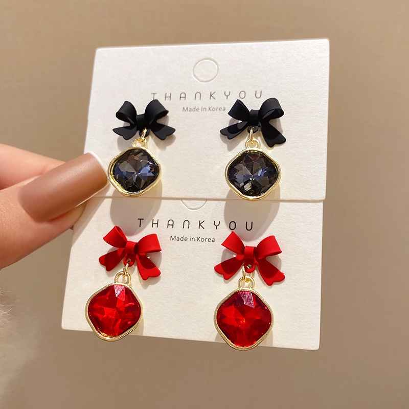 Bông Tai Hình Nơ Đỏ Thời Trang Sang Trọng Phong Cách Hàn Quốc 2022