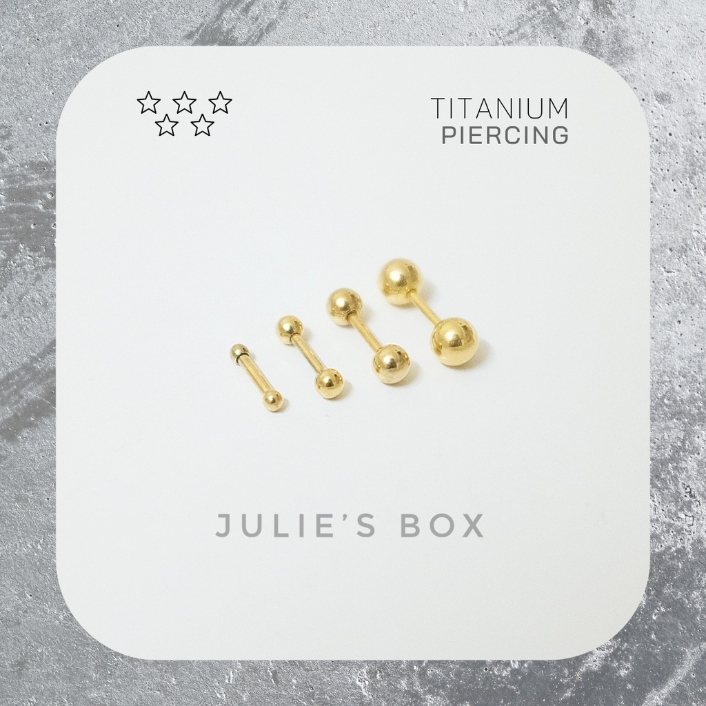 Khuyên Tai Unisex 2 Đầu Bi Tròn Màu Vàng Titan Không Ngứa Không Gỉ Sét Nhiều Size Julies Box 66