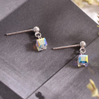 Bông tai nữ bạc thật và pha lê Swarovski vuông lập phương lấp lánh dễ thương - kỳ lân